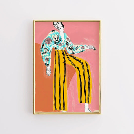 Striped Energy Boho Wall Art – Expressive Fashion Illustration