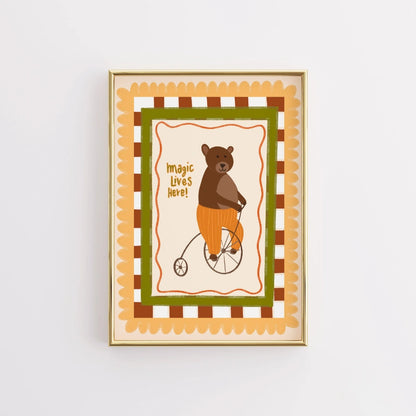 Circus Bear Nursery Print - Cute Animal Wall Art for Kids Room