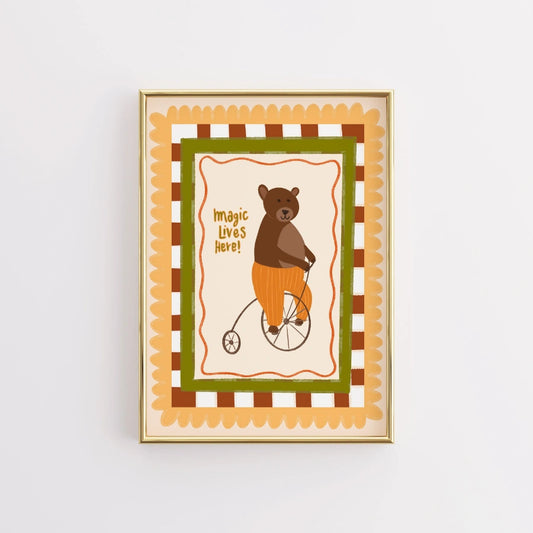 Circus Bear Nursery Print - Cute Animal Wall Art for Kids Room
