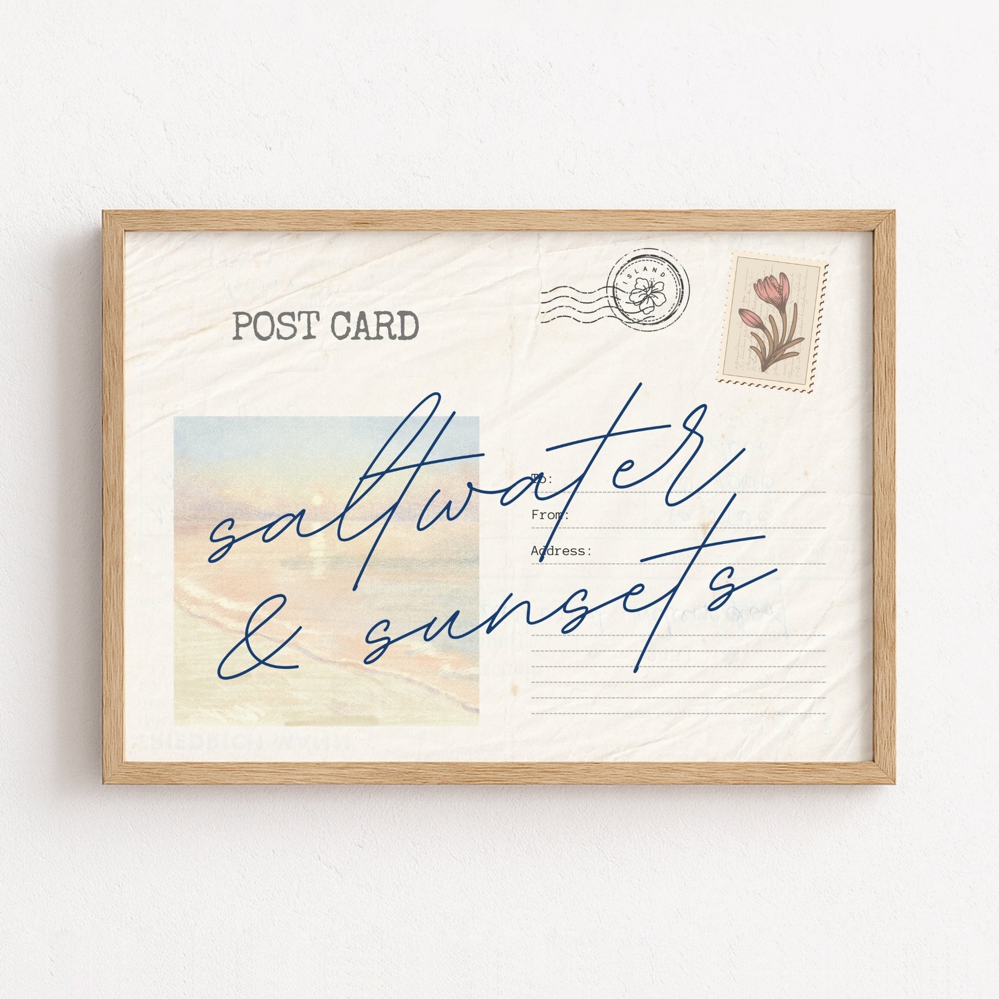 Saltwater and Sunsets Wall Art – Coastal Vintage Postcard Print