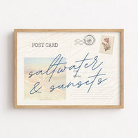 Saltwater and Sunsets Wall Art – Coastal Vintage Postcard Print