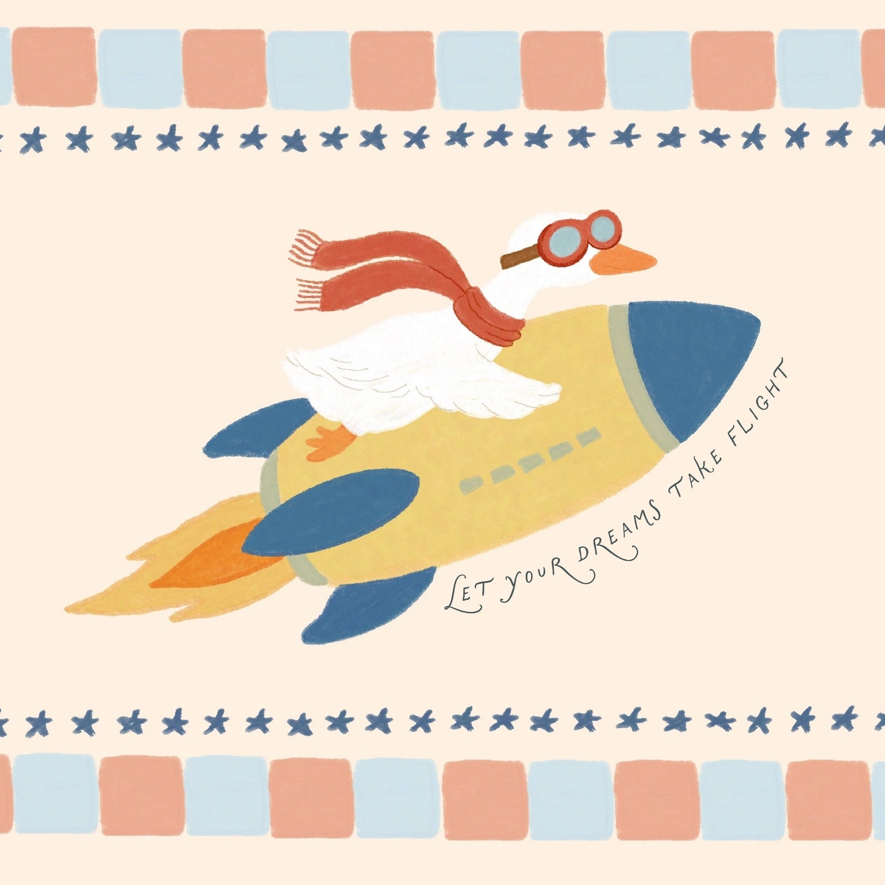 Stampa con coniglietto su razzo