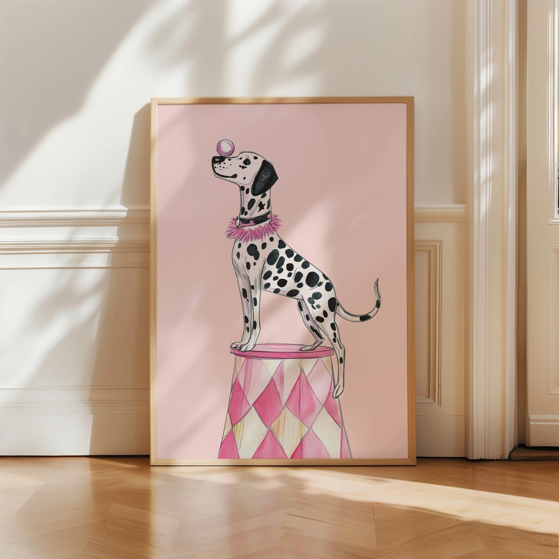 Dalmatian Circus Wall Art - Pink Dog Room Decor
