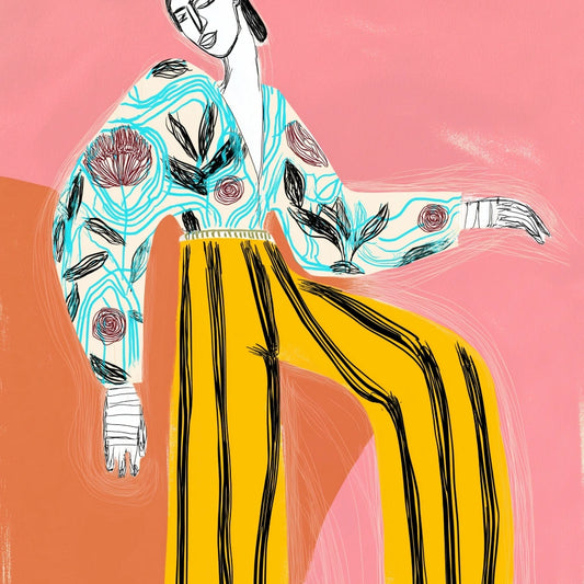 Striped Energy Boho Wall Art – Expressive Fashion Illustration