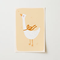 Arte de Pared Ganso con Lazo Naranja - Lámina Animal Caprichosa para Cuarto Infantil