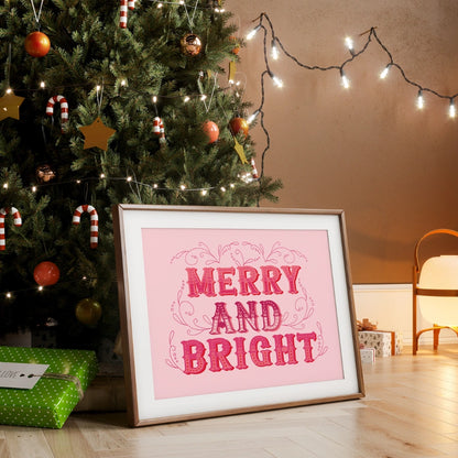 Merry and Bright Christmas Wall Art – Bold Festive Typography Print