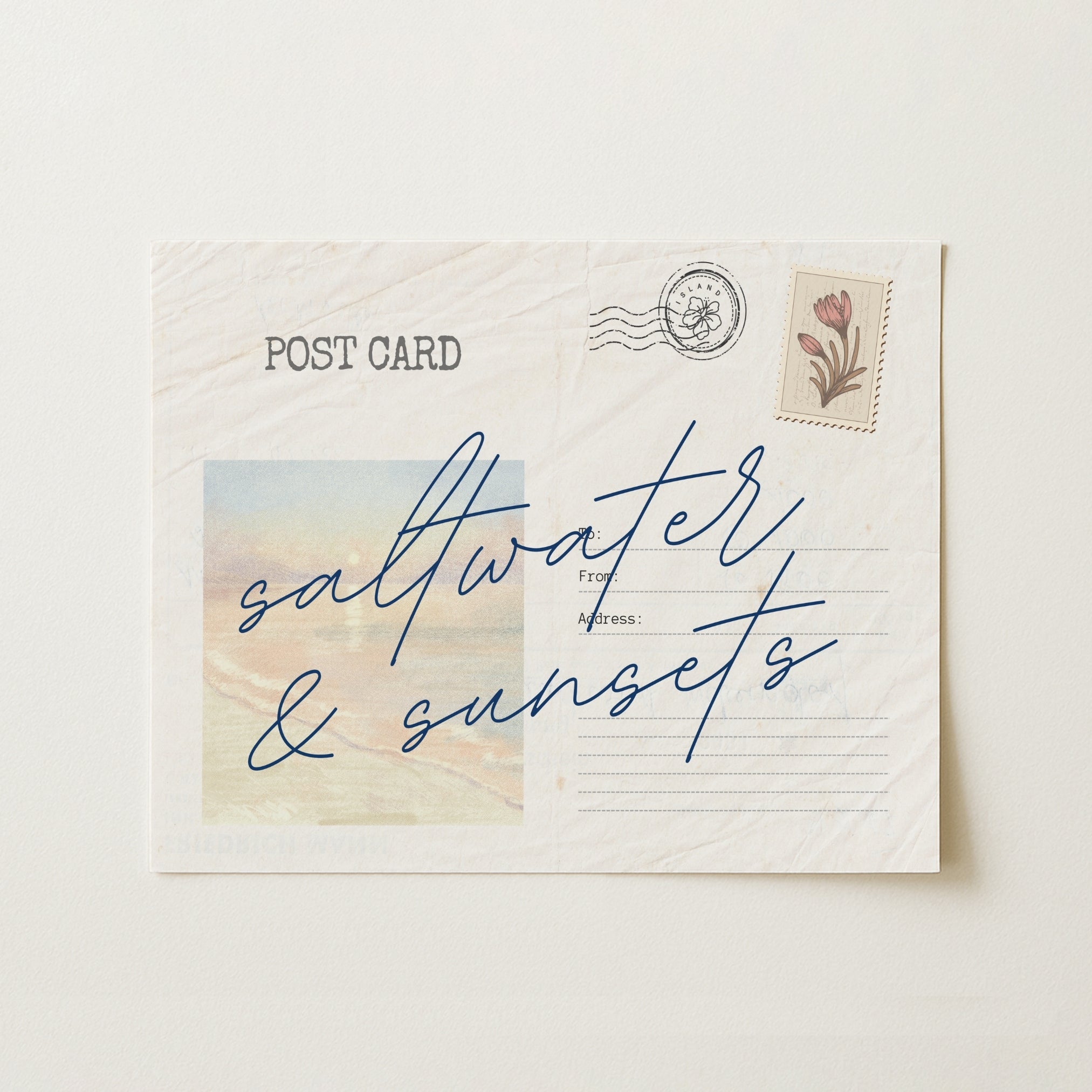 Saltwater and Sunsets Wall Art – Coastal Vintage Postcard Print