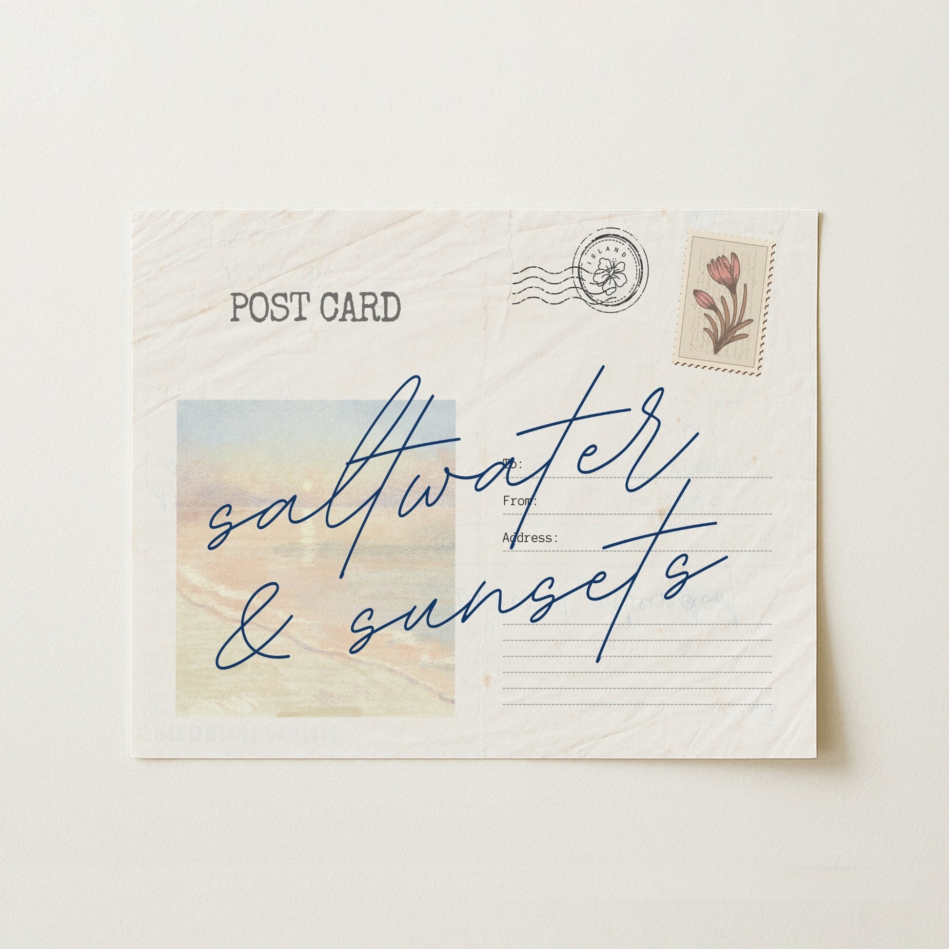 Saltwater and Sunsets Wall Art – Coastal Vintage Postcard Print