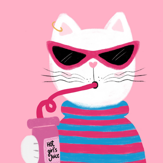 Cool Cat Wall Art – Funny Pink Cat Print