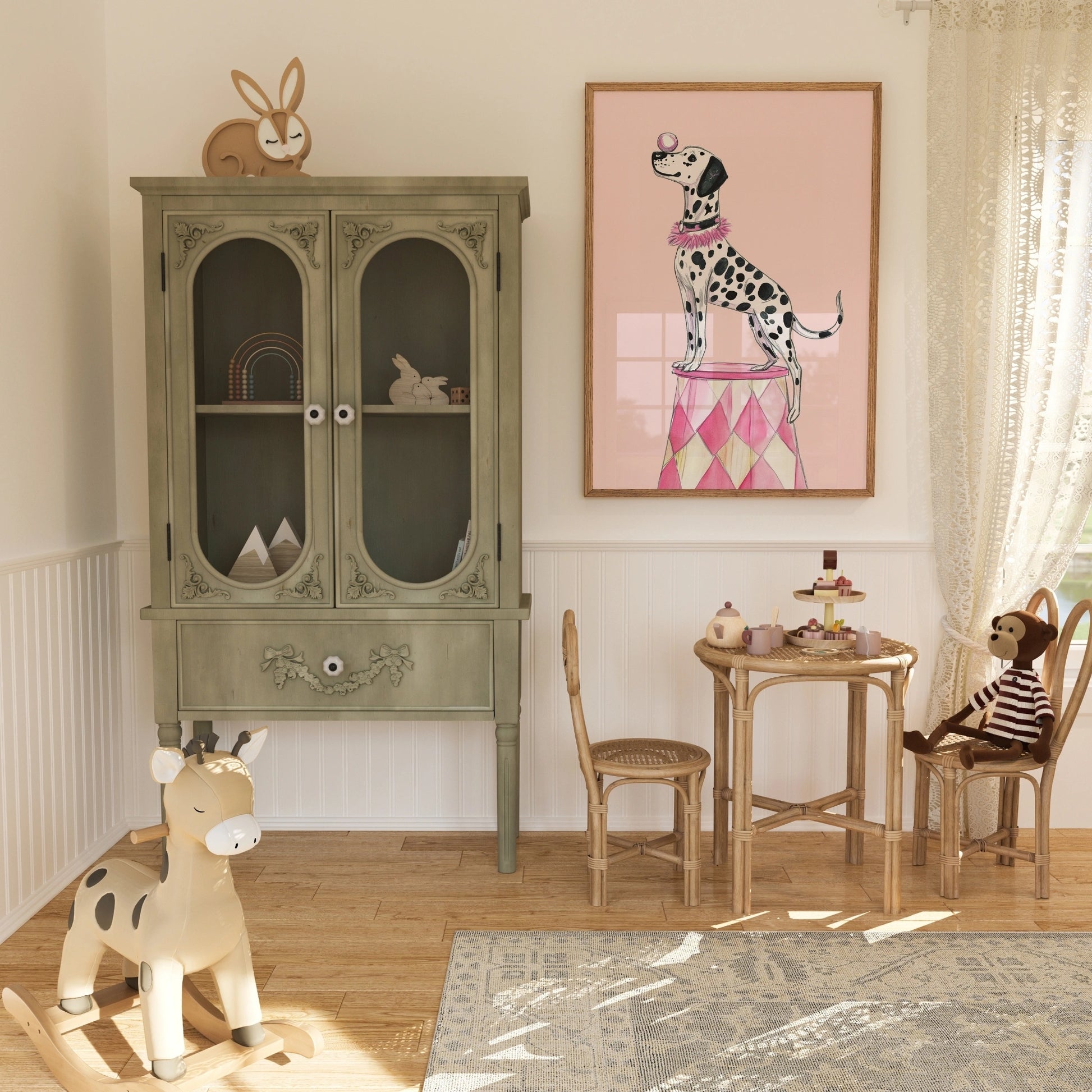 Dalmatian Circus Wall Art - Pink Dog Room Decor