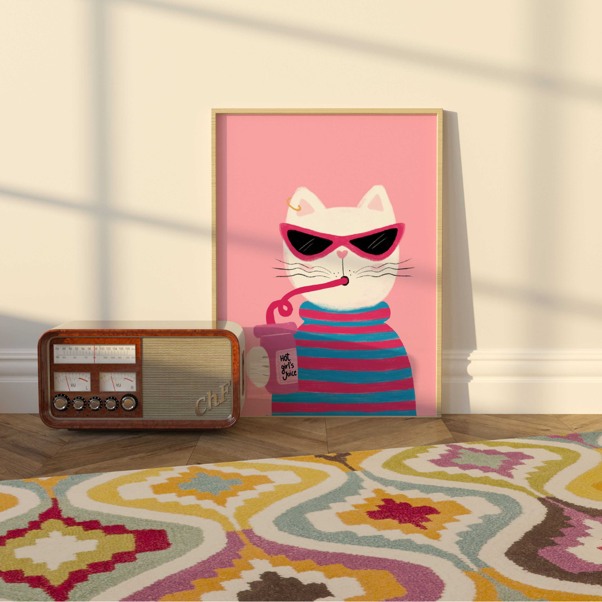 Cool Cat Wall Art – Funny Pink Cat Print