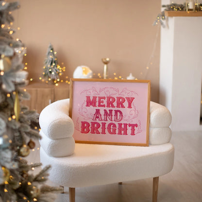 Merry and Bright Christmas Wall Art – Bold Festive Typography Print