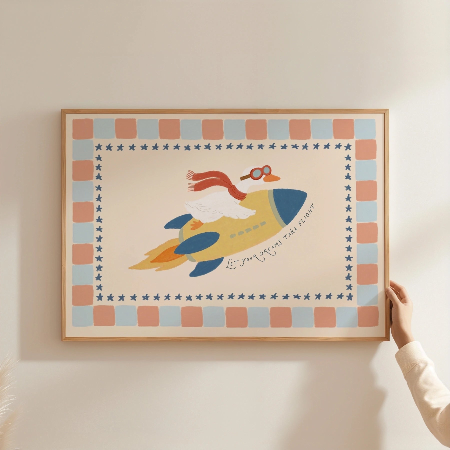 Stampa con coniglietto su razzo