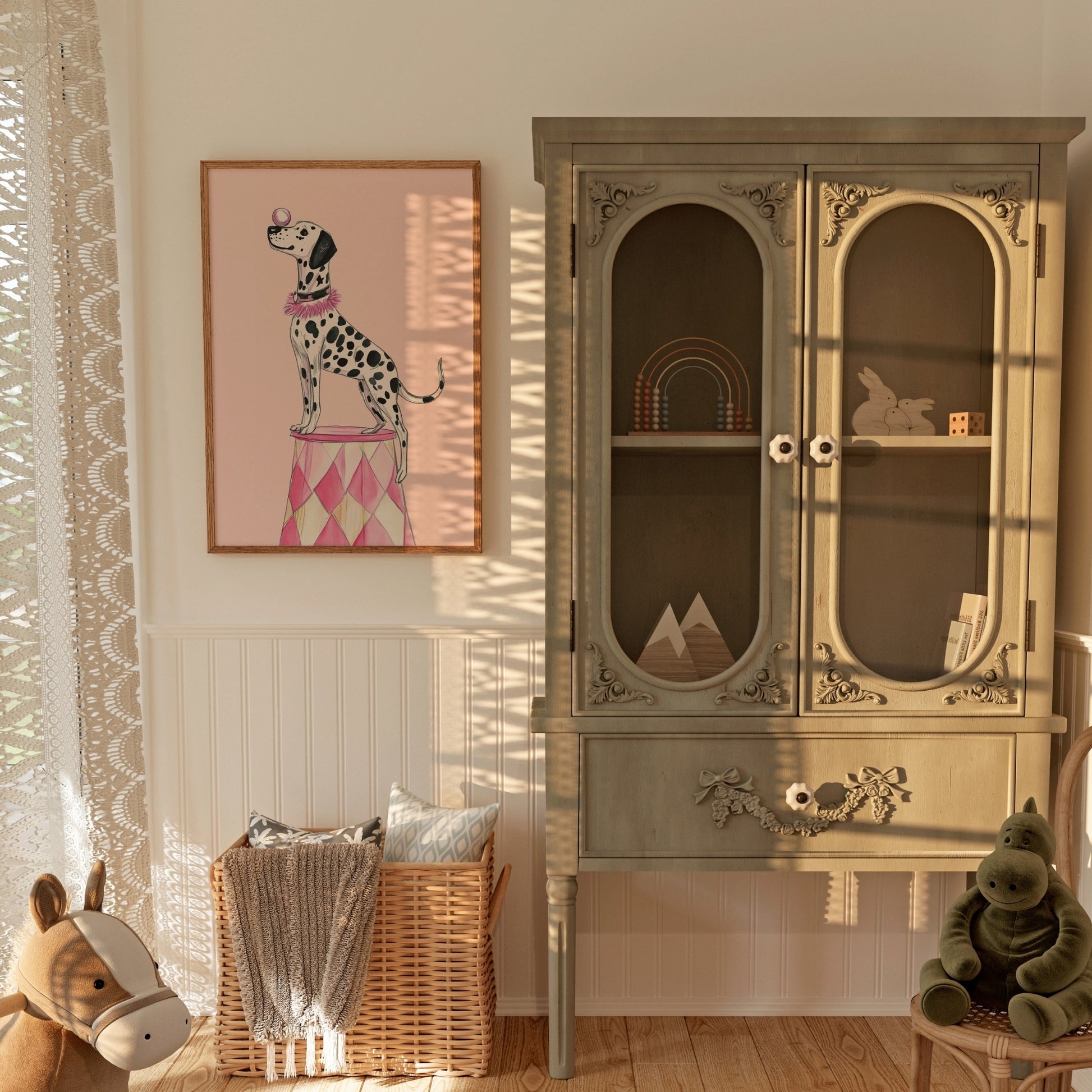 Dalmatian Circus Wall Art - Pink Dog Room Decor