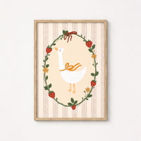 Arte de Pared Ganso y Fresa - Lámina Cottagecore para Guardería