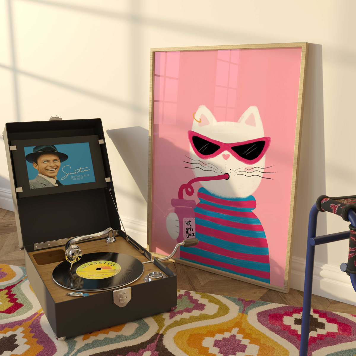 Cool Cat Wall Art – Funny Pink Cat Print