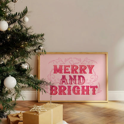 Merry and Bright Christmas Wall Art – Bold Festive Typography Print