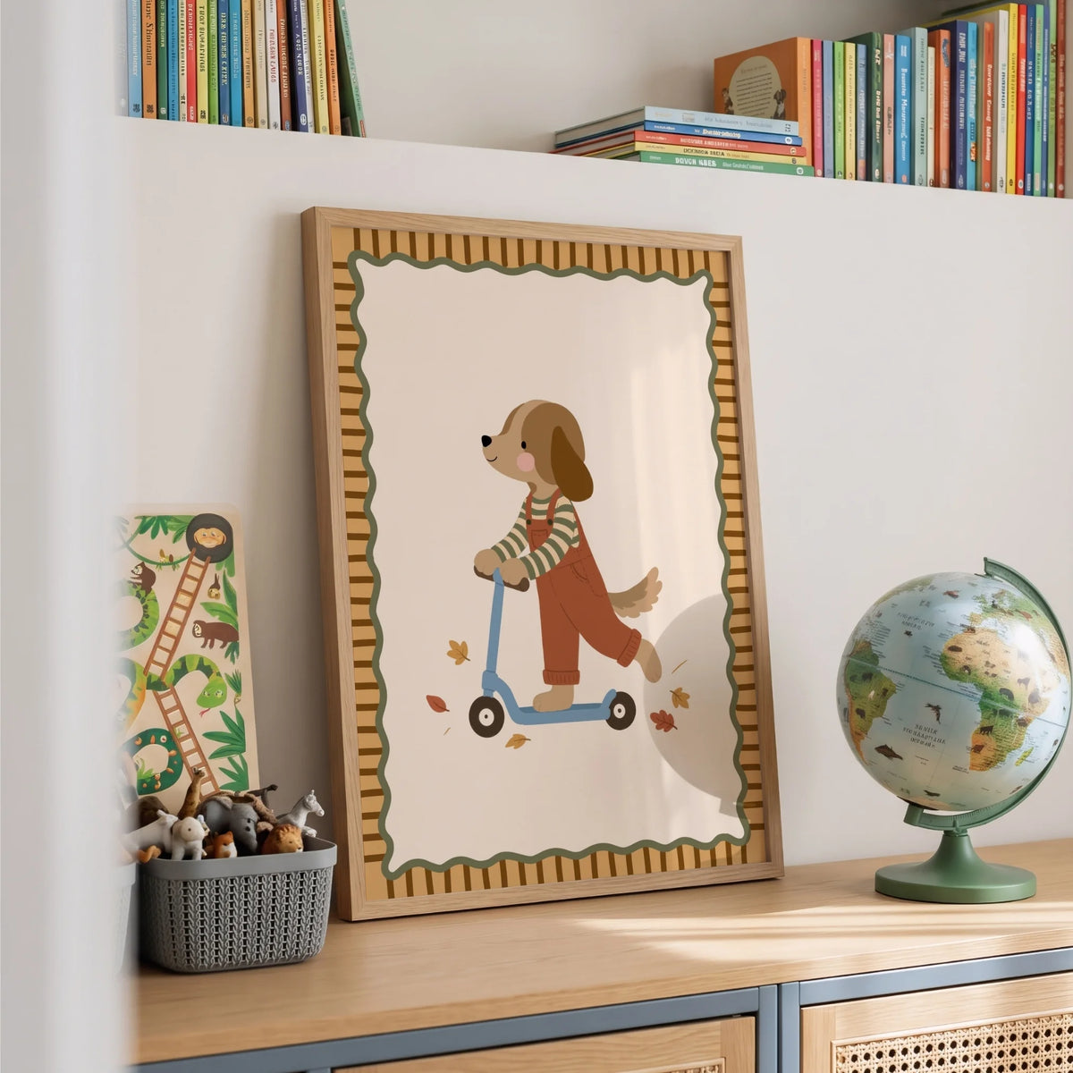 Puppy on Scooter – Nursery & Kids Wall Art