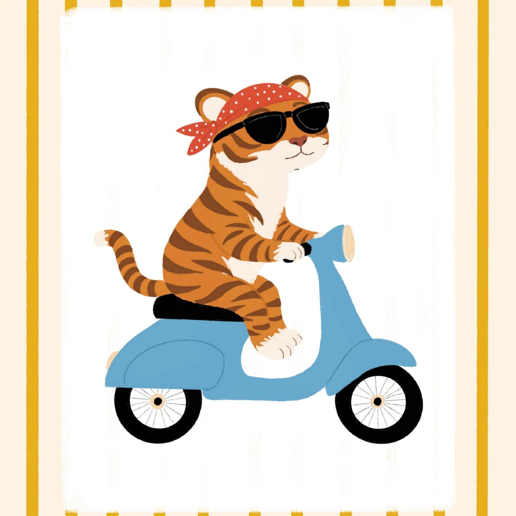 Stampa da parete per cameretta con tigre sullo scooter