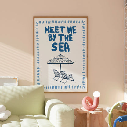 Meet Me by the Sea Print - Beach Umbrella Wall Art