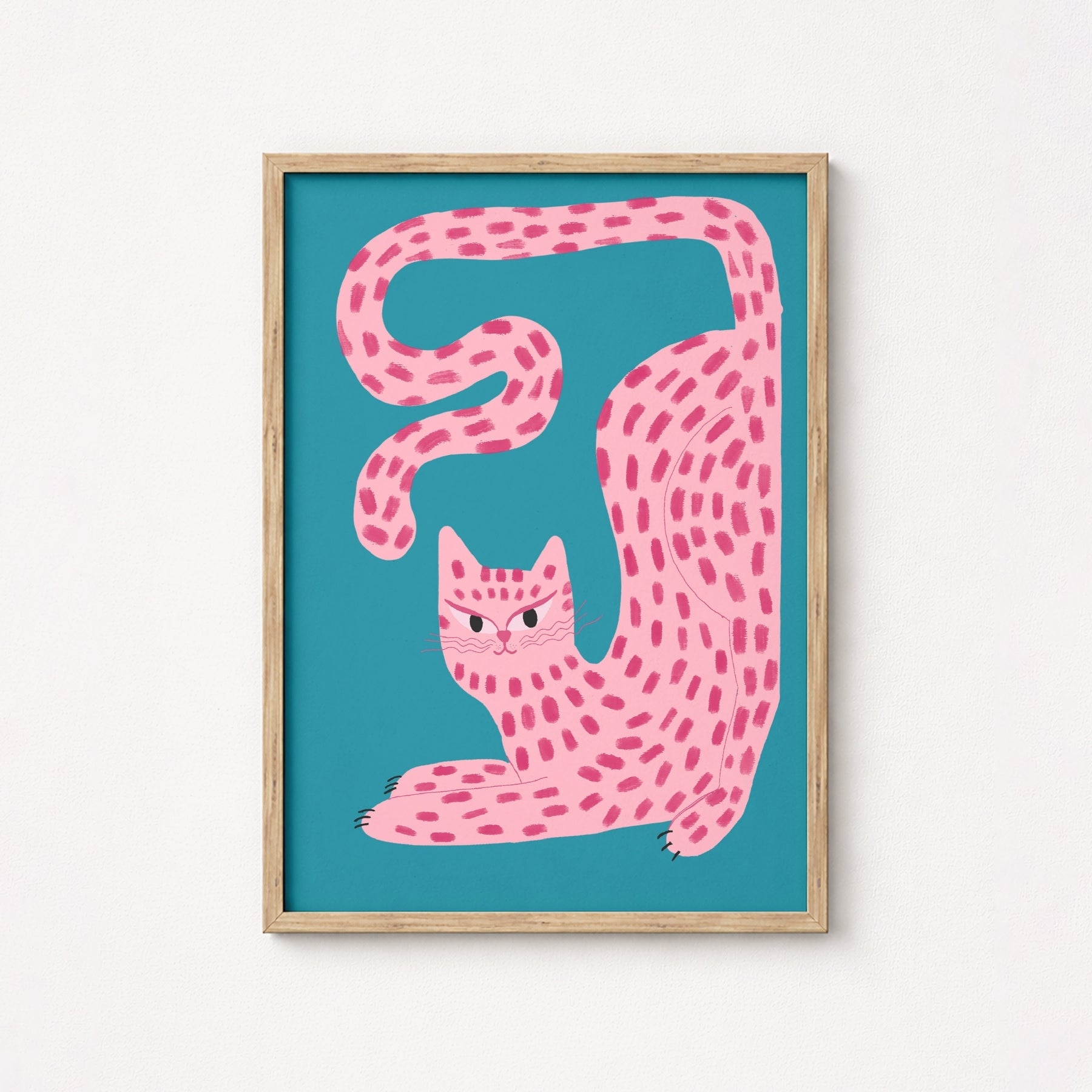 Curvy Pink Cat Wall Art – Maximalist Animal Print