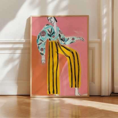 Striped Energy Boho Wall Art – Expressive Fashion Illustration