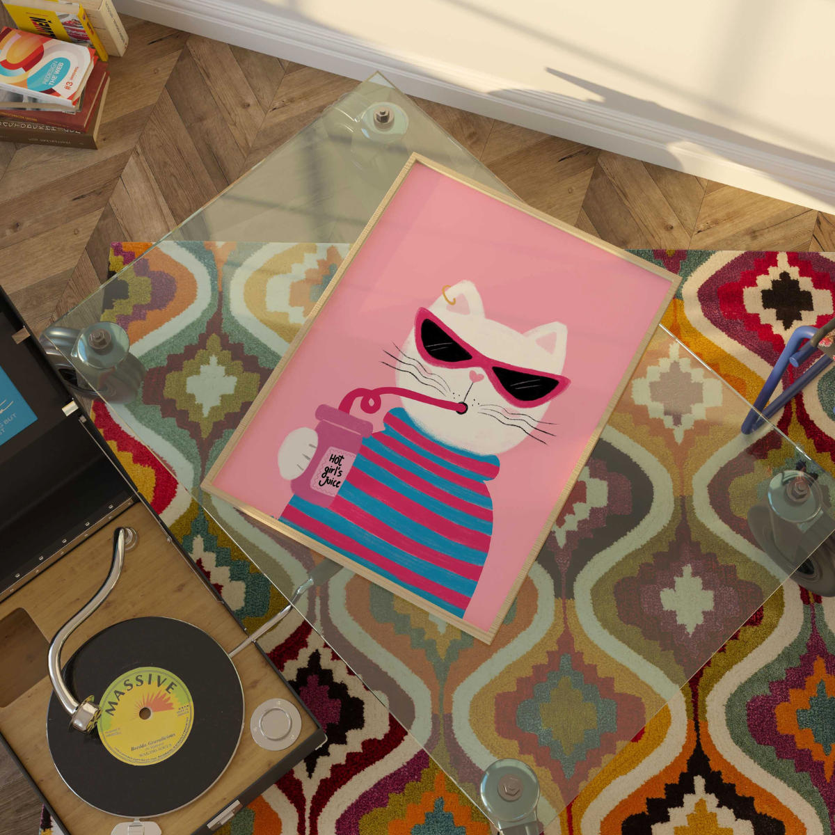 Cool Cat Wall Art – Funny Pink Cat Print