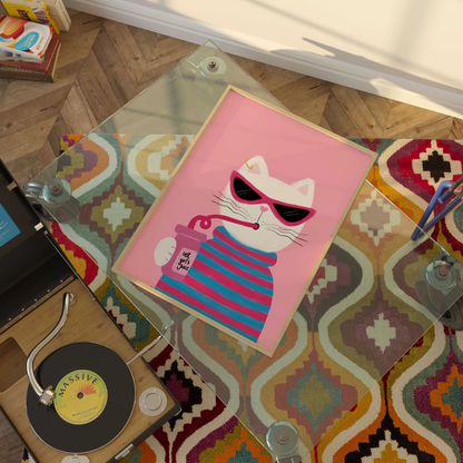 Cool Cat Wall Art – Funny Pink Cat Print