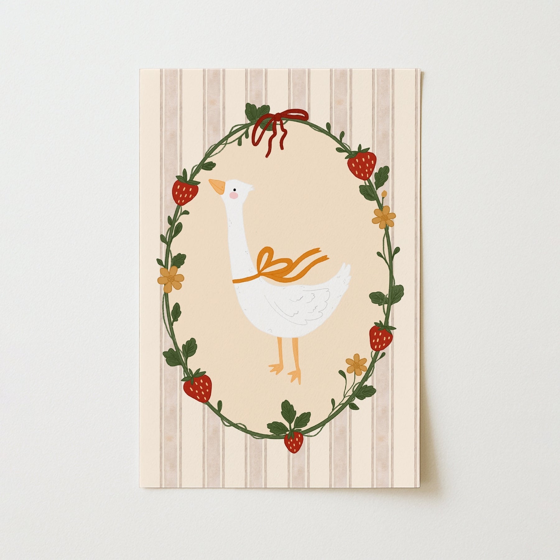 Arte de Pared Ganso y Fresa - Lámina Cottagecore para Guardería