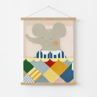 Stampa Elefante Nido - Simpatica Decorazione Murale Animale per Bambini, Arredamento Colorato per Bambini
