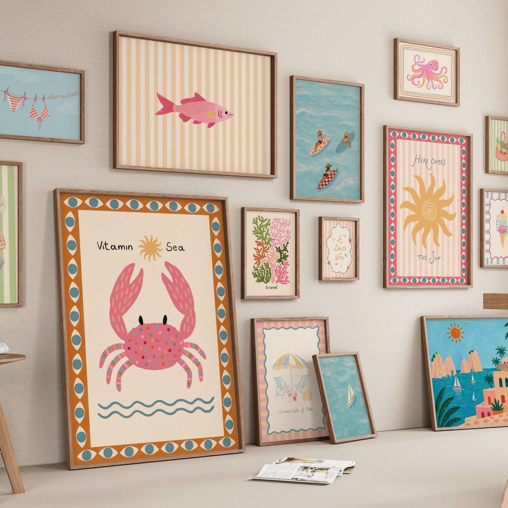 Set di 70 stampe estive trendy fatte a mano (download istantaneo)