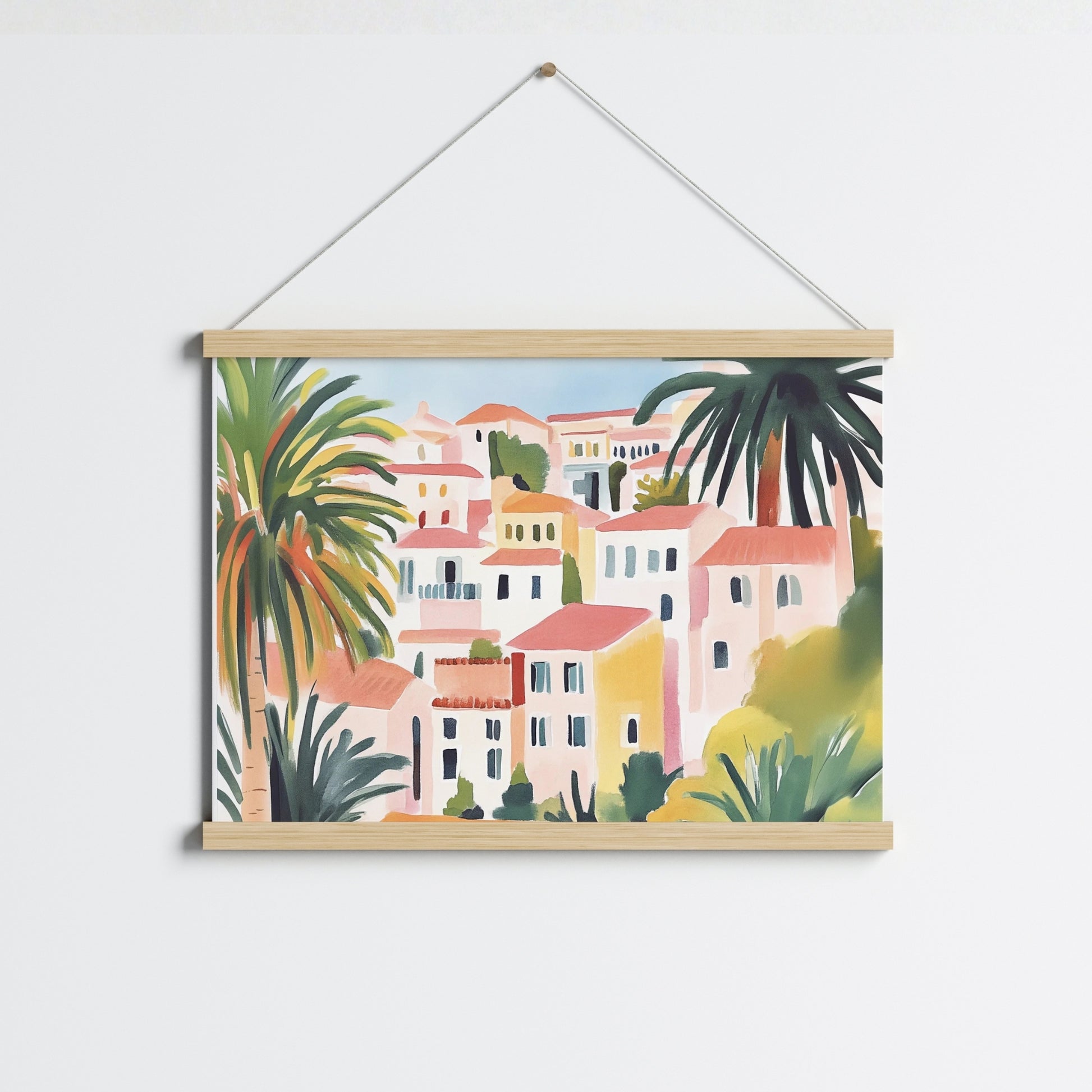 Décoration murale de village méditerranéen – Impression d'une maison côtière colorée