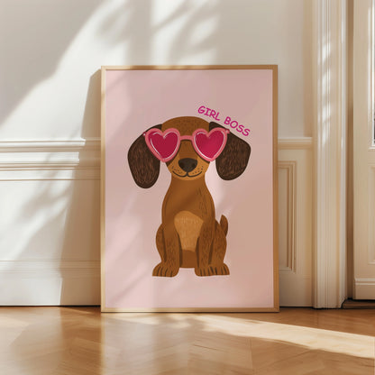 Girl Boss Dog Wall Art - Pink Puppy Poster