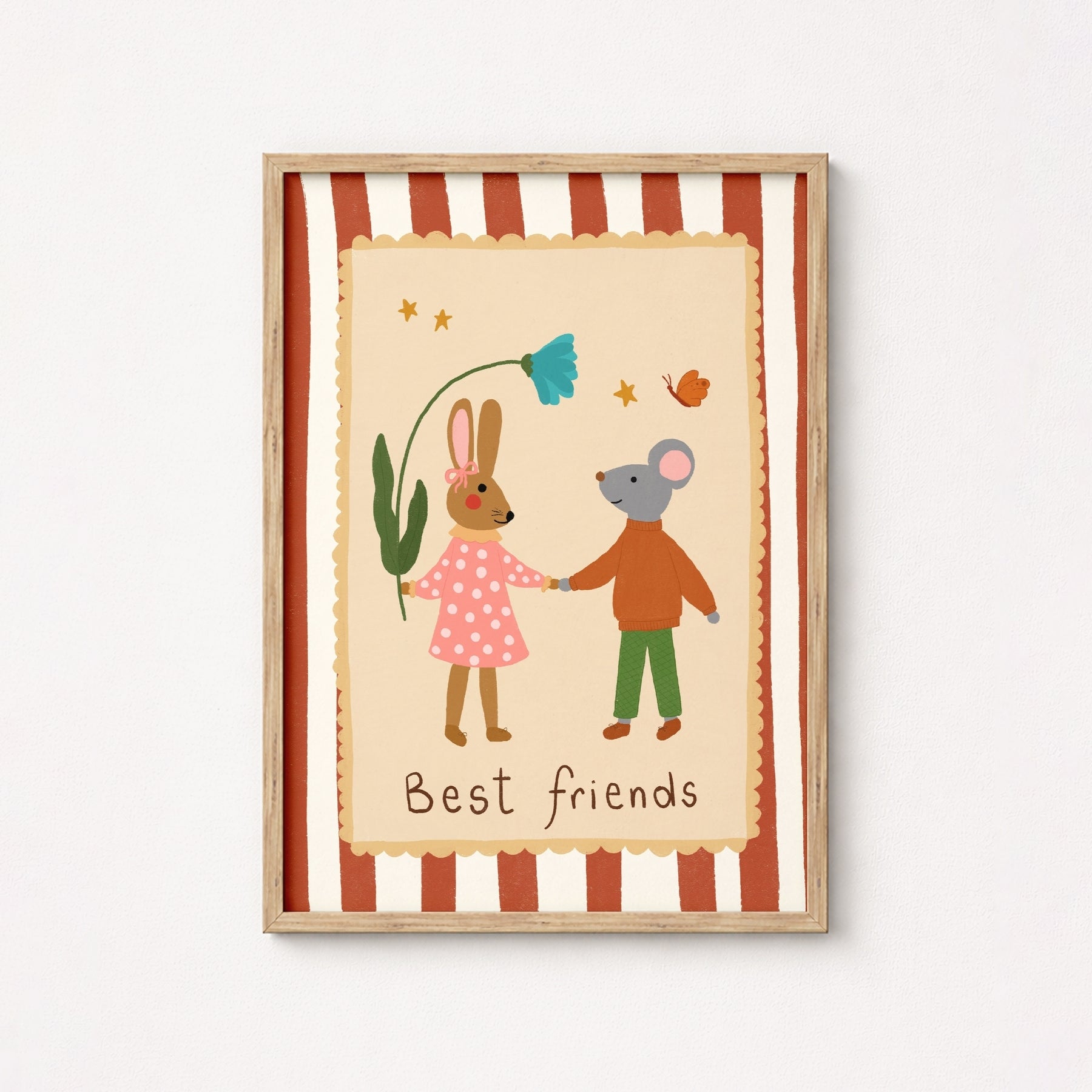Arte murale Best Friends Bunny e Mouse - Stampa per cameretta degli animali