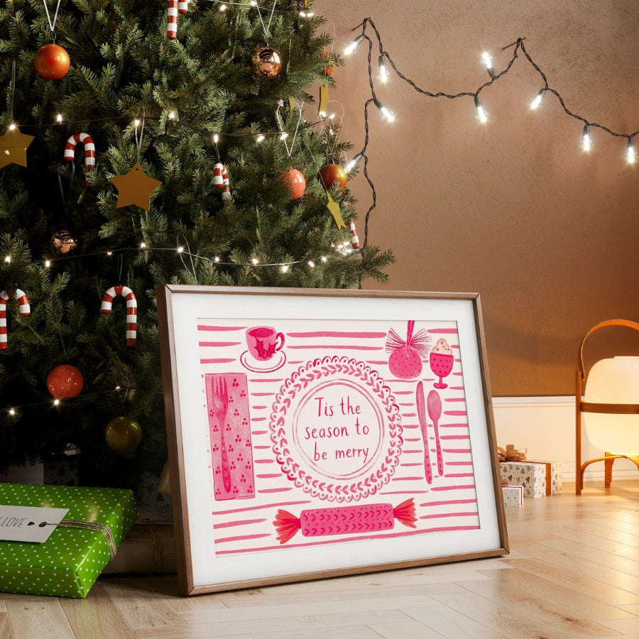 ’Tis the Season to Be Merry Print - Pink Christmas Kitchen Art