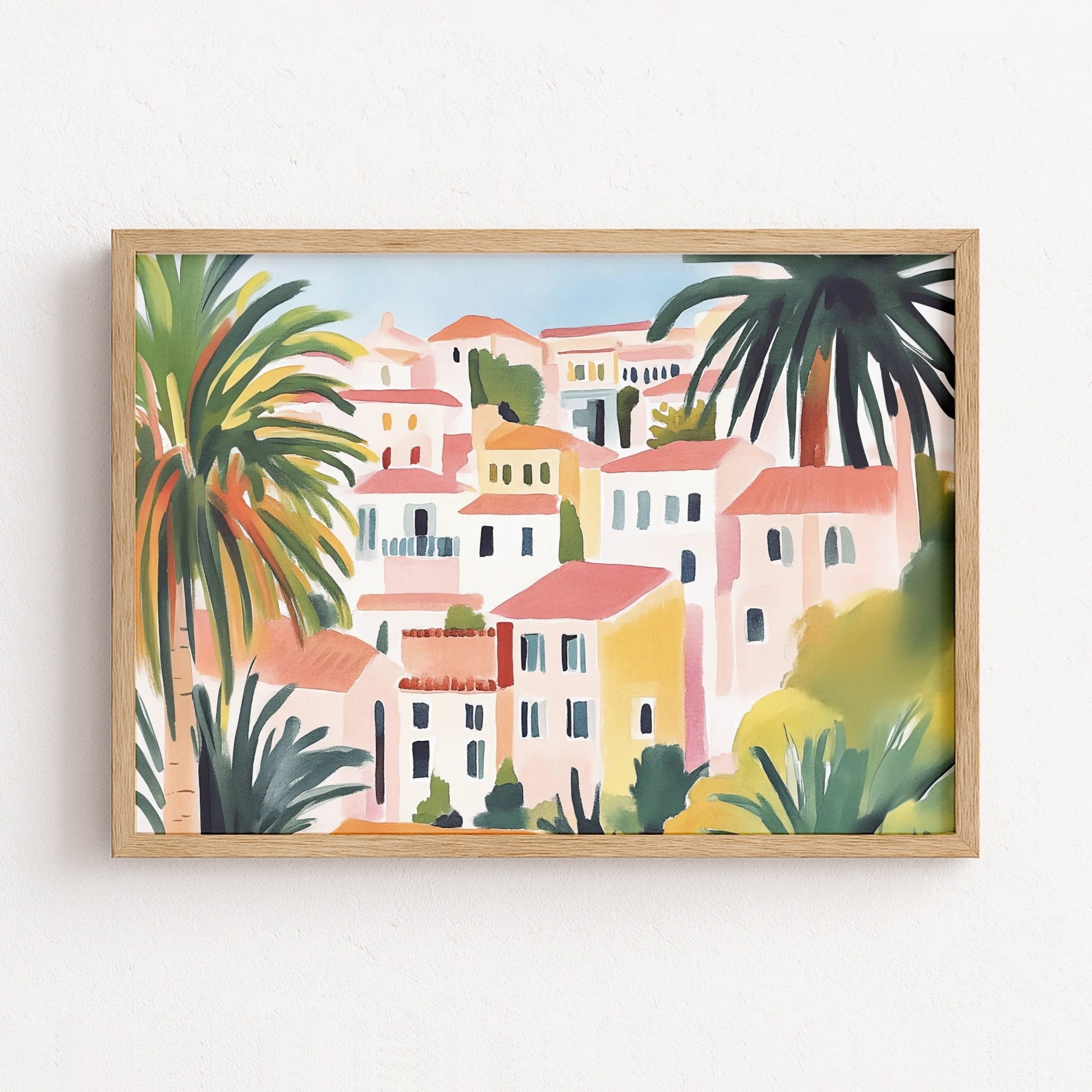 Décoration murale de village méditerranéen – Impression d'une maison côtière colorée