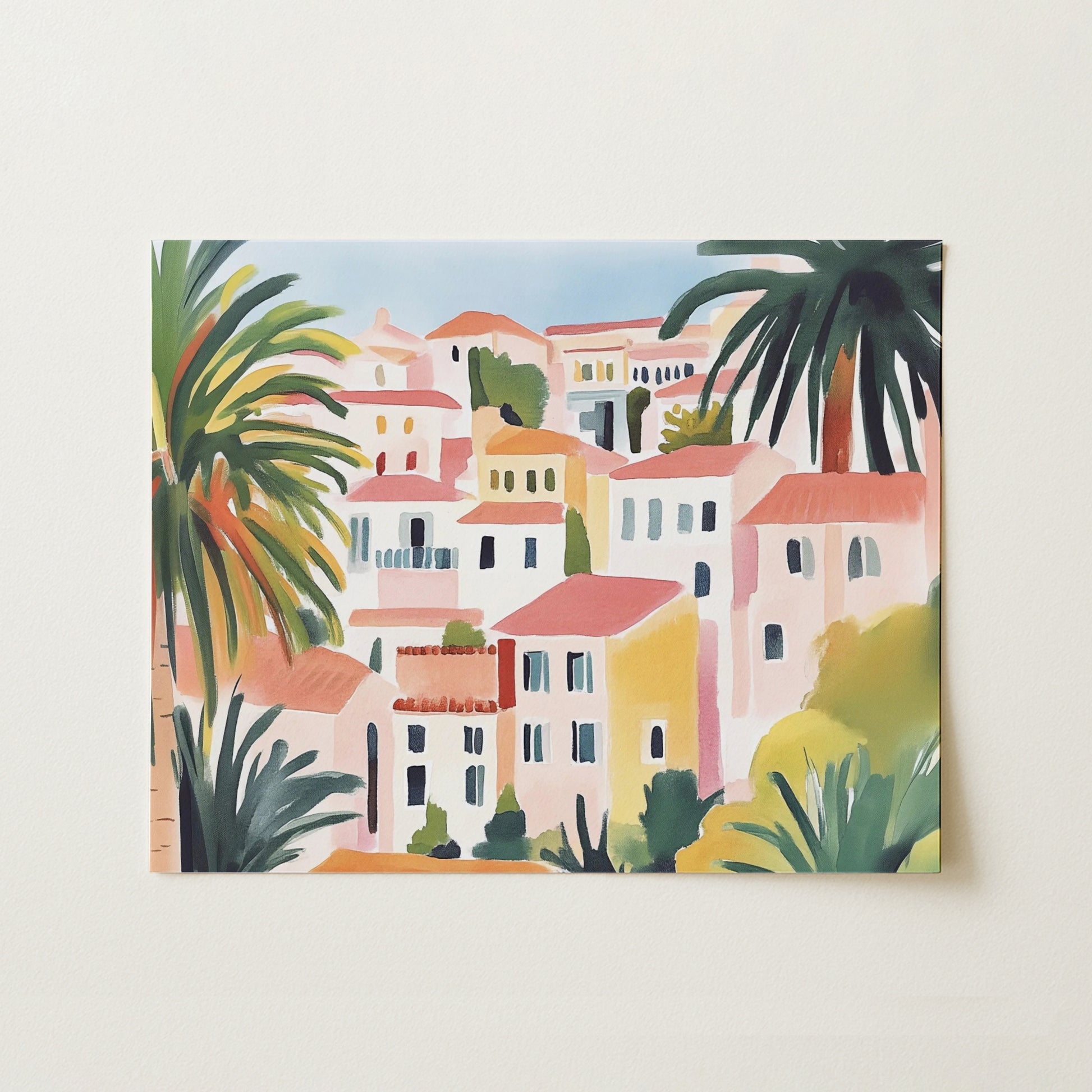 Décoration murale de village méditerranéen – Impression d'une maison côtière colorée