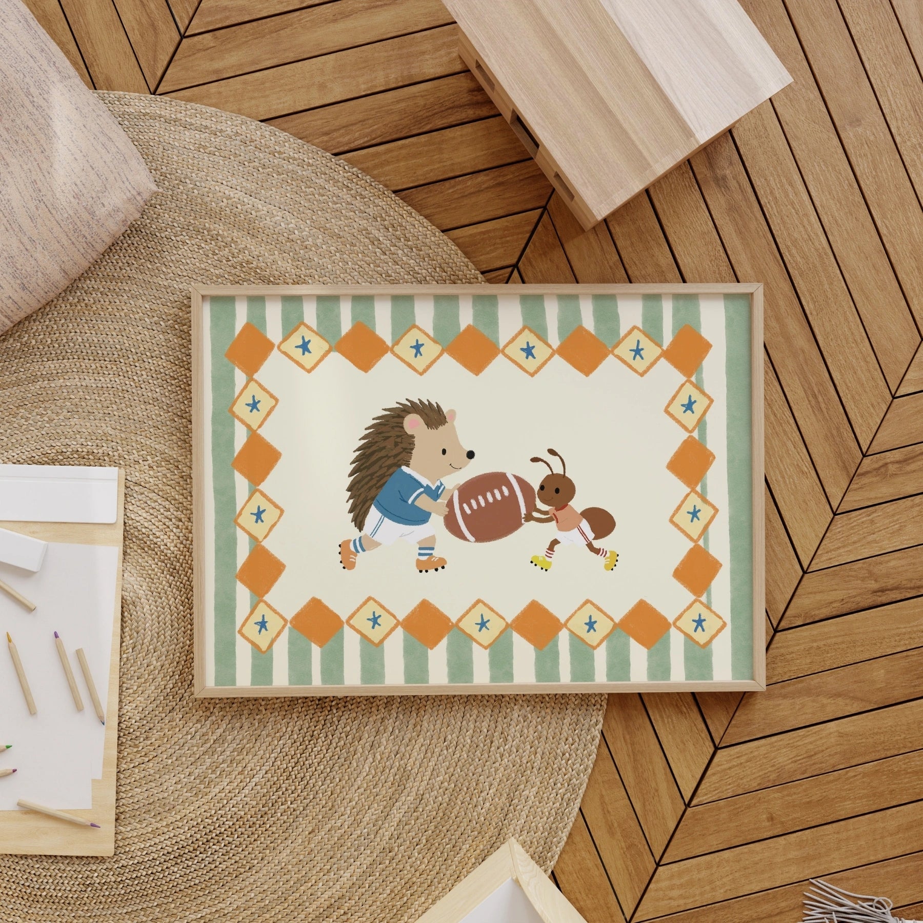 Football Hedgehog Nursery Wall Art
