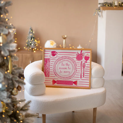 ’Tis the Season to Be Merry Print - Pink Christmas Kitchen Art