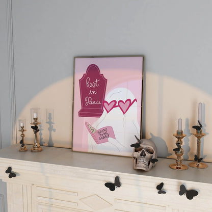 Resting in Peace Print – Pink Ghost & Tombstone Halloween Wall Art