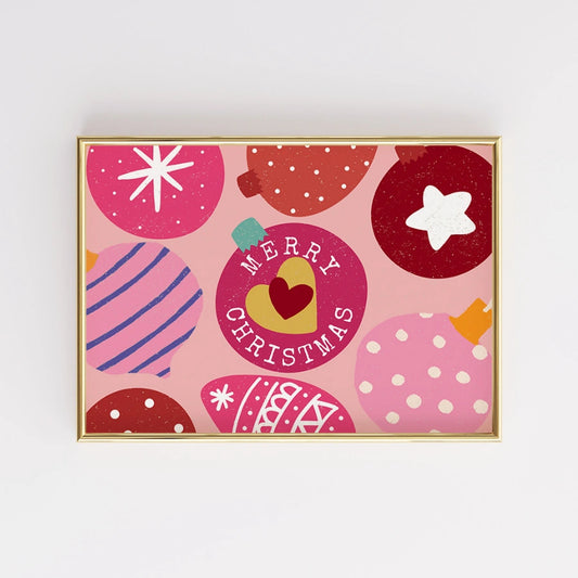 Merry Christmas Ornament Print - Colorful Pink Holiday Wall Art