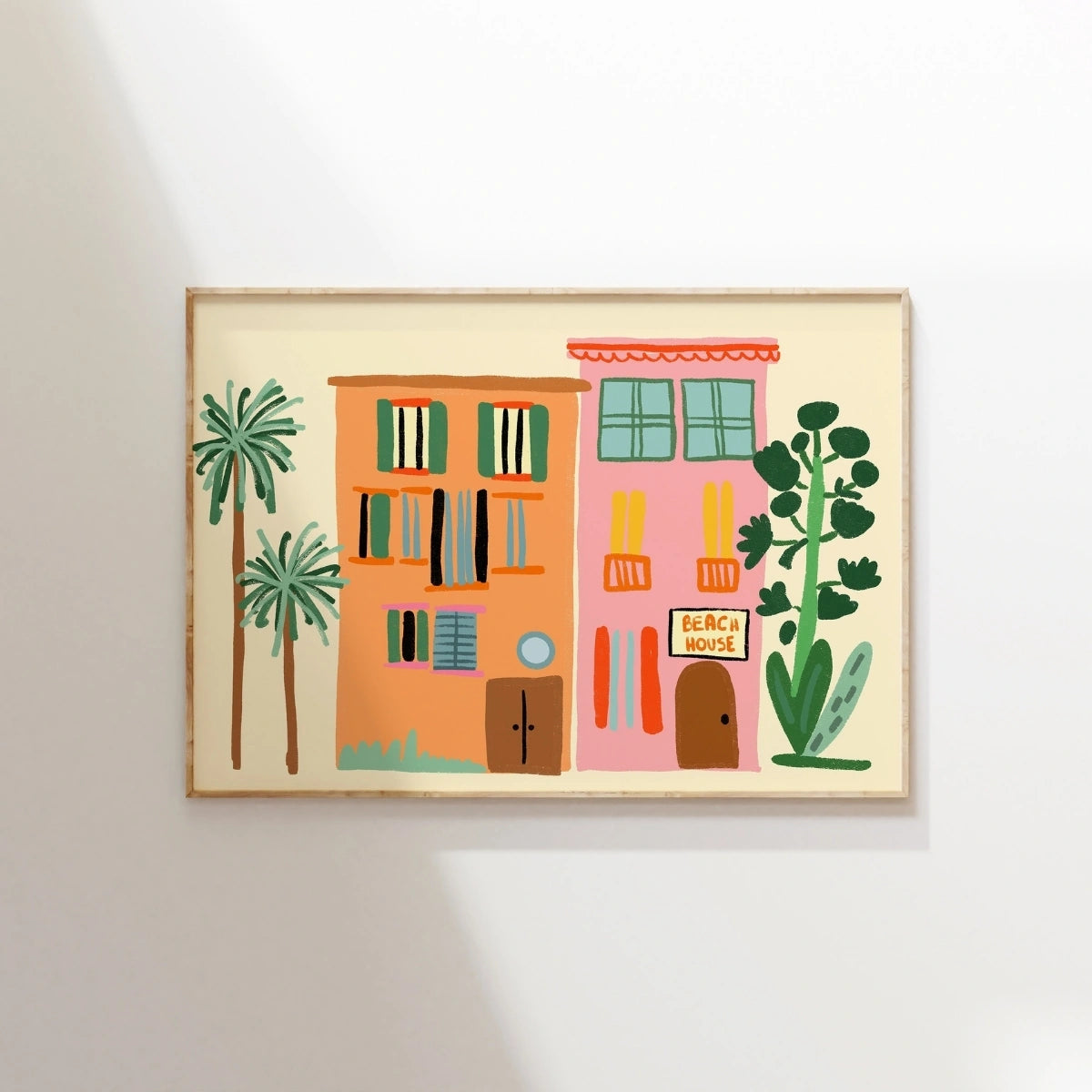 Impression Maison de Plage – Art Mural Côtier Coloré, Décoration Murale Cotière