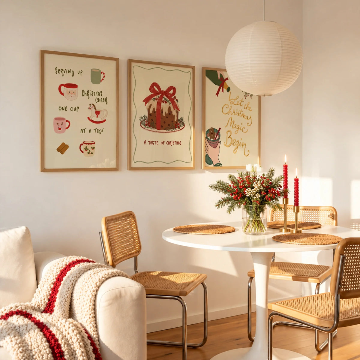 Bebidas navideñas y pudin vintage – Set de 3 pósters navideños