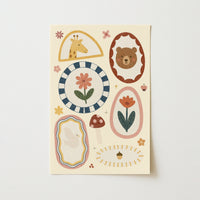 Impression animalière et florale pour chambre d'enfant - Décoration murale fantaisiste avec ours et girafe
