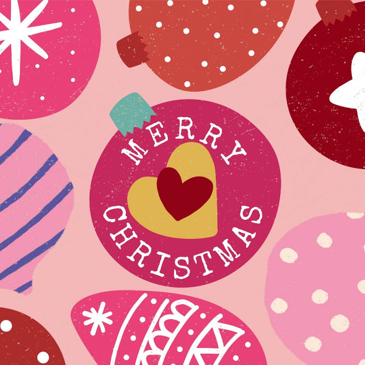 Merry Christmas Ornament Print - Colorful Pink Holiday Wall Art