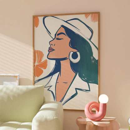 Confident Muse Boho Wall Art – Summer Inspired Line Portrait