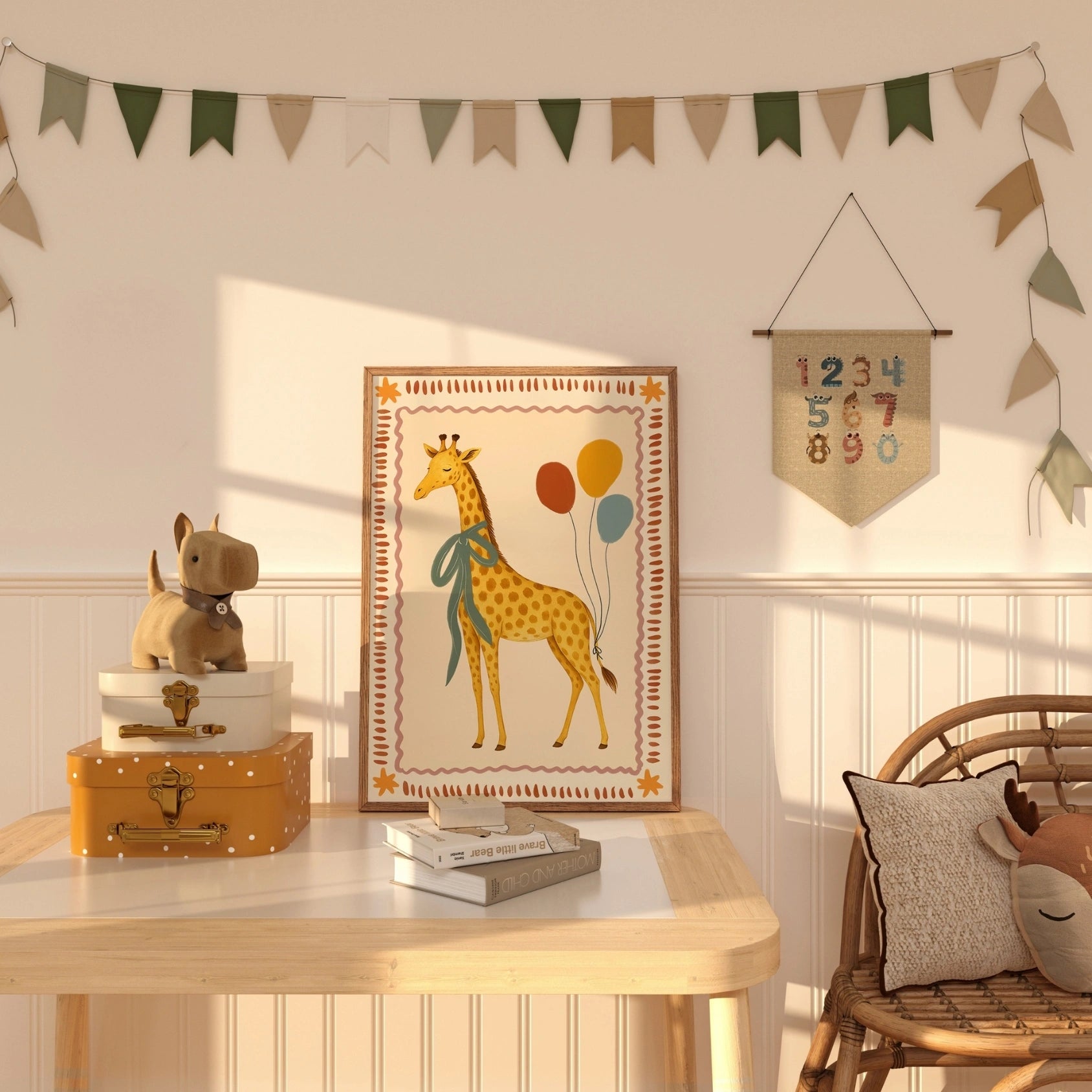 Stampa vintage per cameretta dei bambini con giraffa