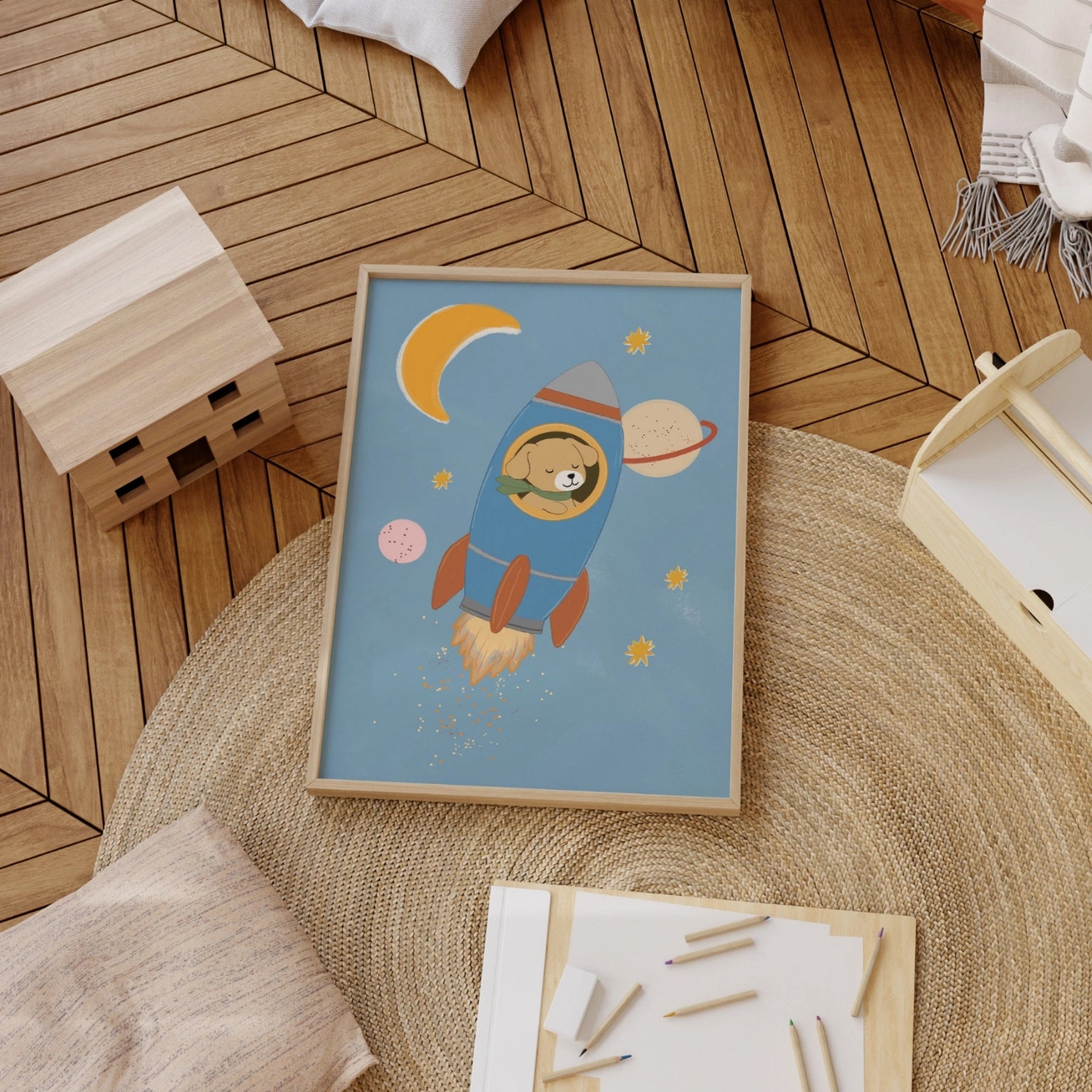 Rocket Dog Space Nursery Wall Art