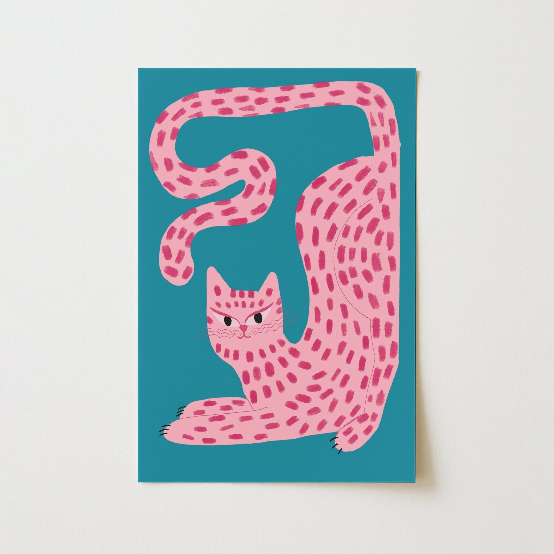 Curvy Pink Cat Wall Art – Maximalist Animal Print