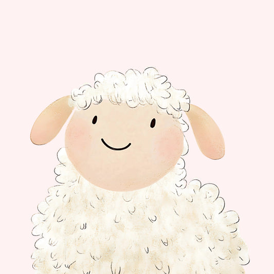Cute Sheep Wall Art - Blush Pink Nursery Animal Print